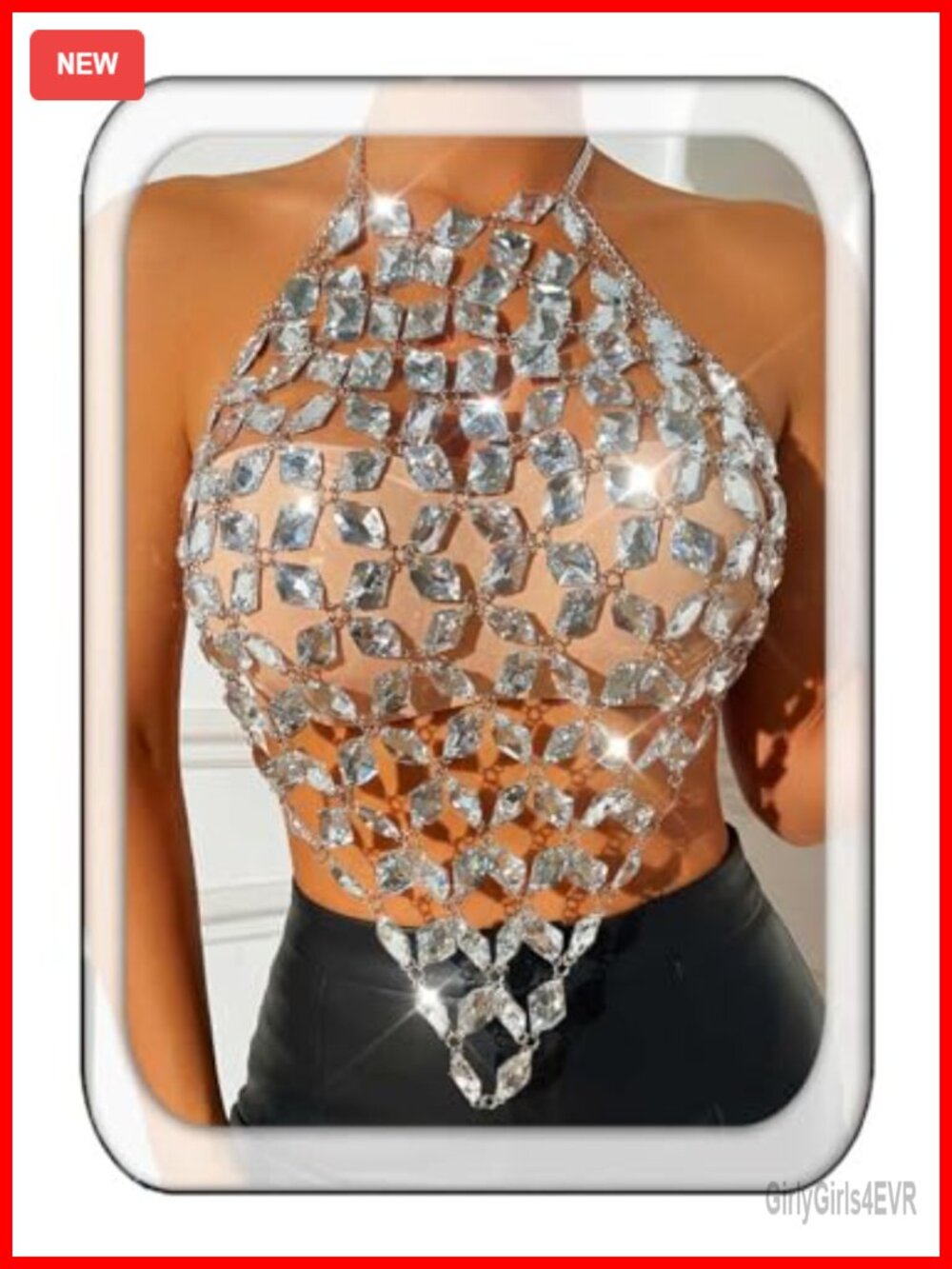 Crystal Rhinestones Body Chain Halter Crop Top Beach Bikini Chest Jewelry